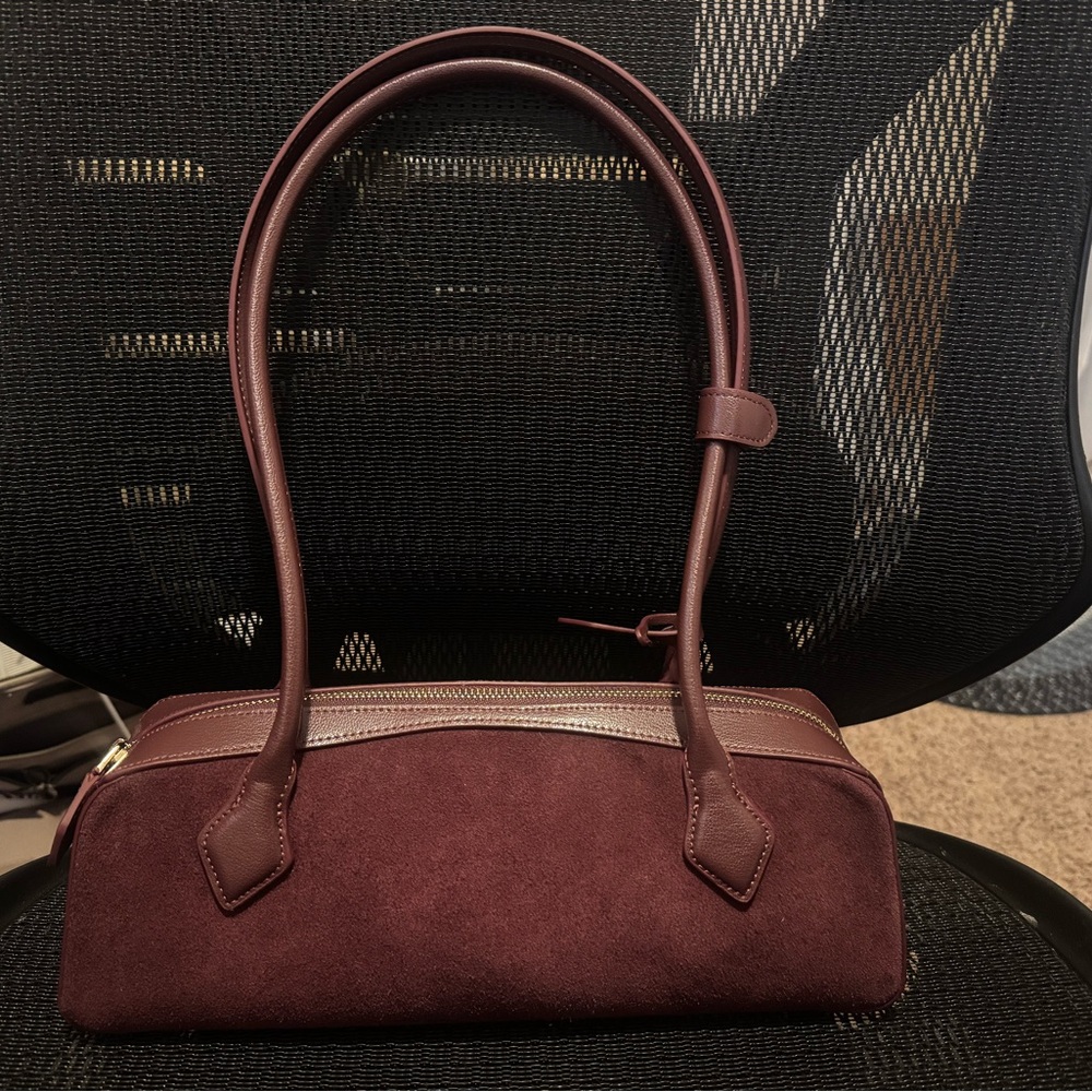 Suede Barrel Shoulder Bag in Deep Wine